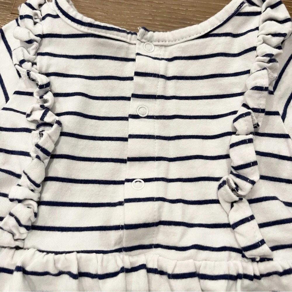 Starting Out Baby Girl White Blue Ruffled Stripped Dress Outfit Size 12 Months